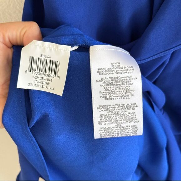 NWT BCBGMaxAzria Jessica Dress Waterfall ruffle handkerchief hem blue 4 - Picture 9 of 11